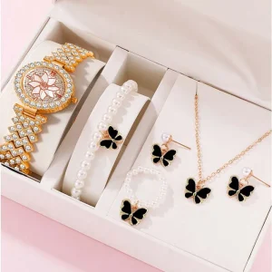 Stainless Steel Watch & Butterfly jewellery Sets ( Rose Gold )