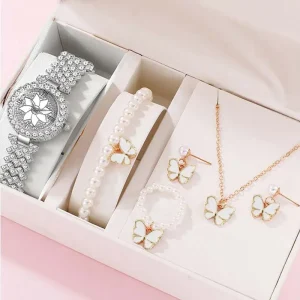 Stainless Steel Watch & Butterfly jewellery Sets ( Silver )
